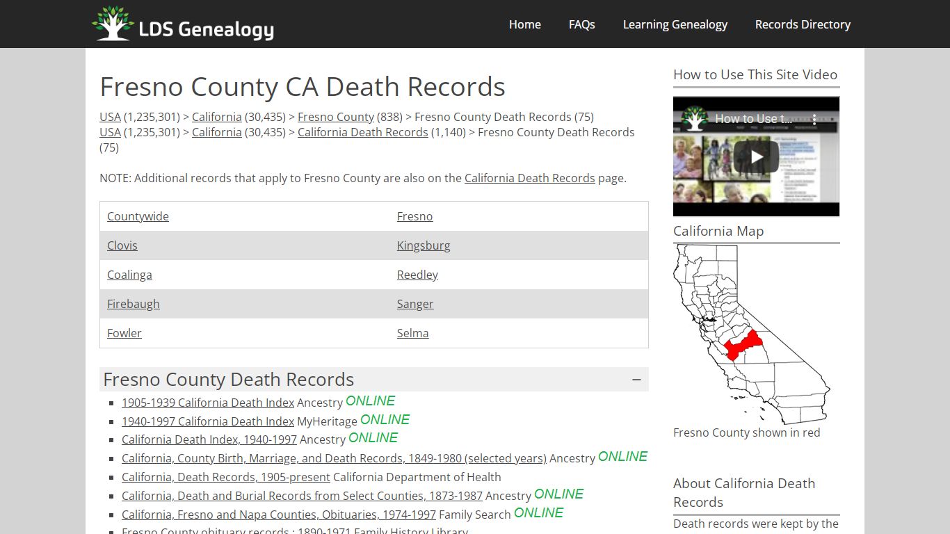 Fresno County CA Death Records - LDS Genealogy